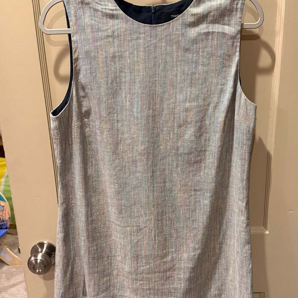 Theory Sleeveless Linen Blend Easy Shift Dress - Size 10